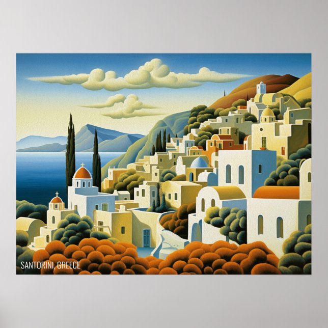 Santorini Island Oljemålning Greece Travel | Art Poster (Framsidan)