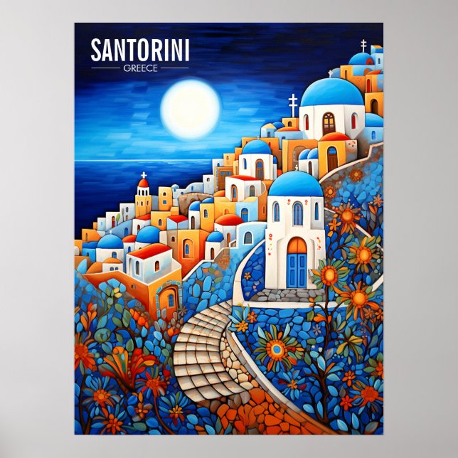 Santorini Island Painting | Resor i Grekland | Art Poster (Framsidan)