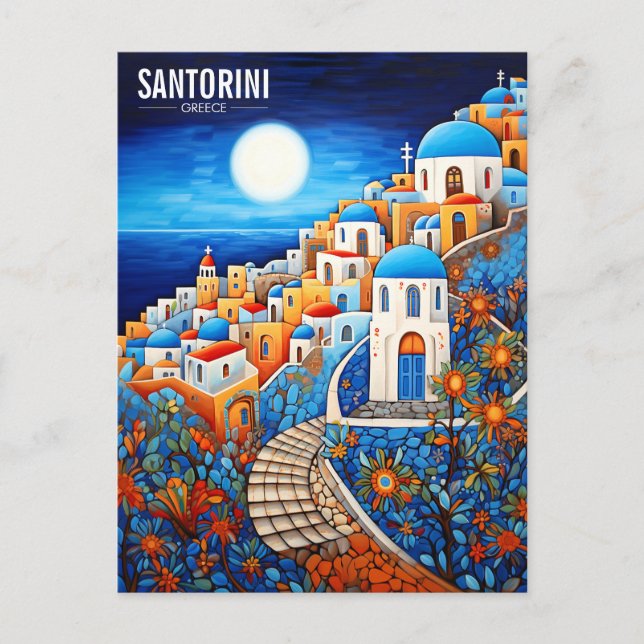 Santorini Island Painting | Resor i Grekland | Art Vykort (Framsida)