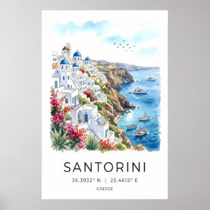 Santorini Klippsida Konsttryck Utsikt över Egeiska Poster