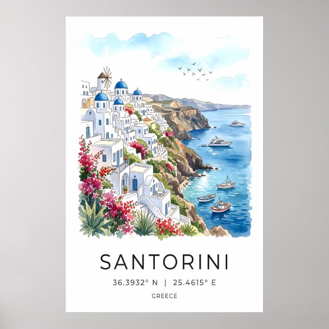 Santorini Klippsida Konsttryck Utsikt över Egeiska Poster (Framsidan)