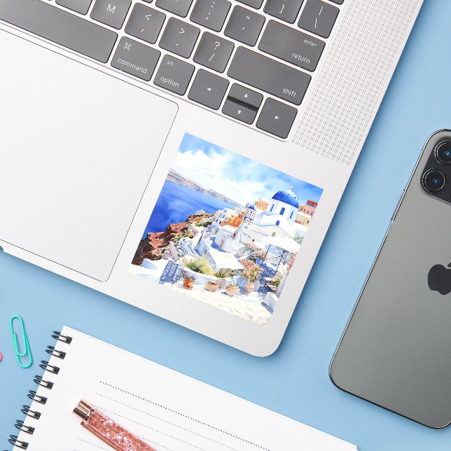 Santorini Klistermärken (Laptop med iPhone)