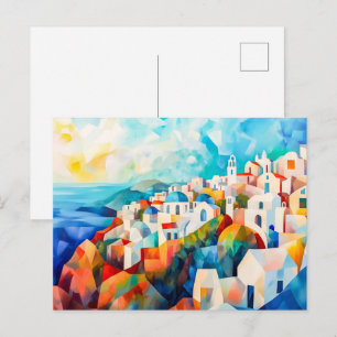 Santorini-kusten i konstnärlig tolkning helg vykort