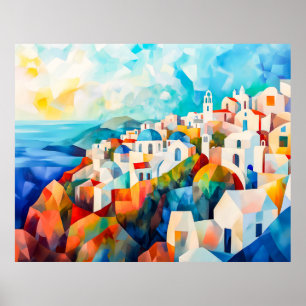 Santorini-kusten i konstnärlig tolkning poster