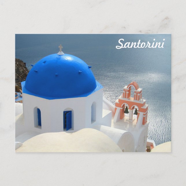 Santorini kyrka i eftermiddagsolen vykort (Framsida)