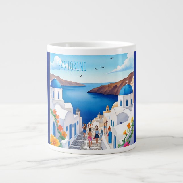 Santorini med vackra Romantic View, grekiska Jumbo Mugg (Framsidan)