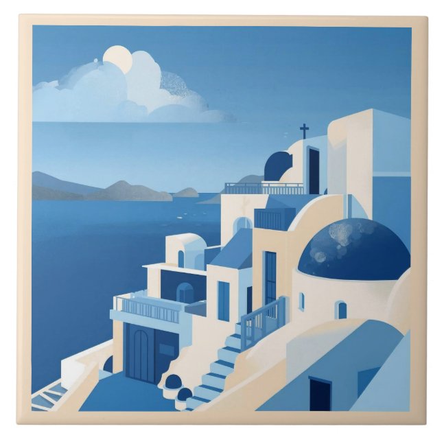 Santorini Mediterranean Blue Azulejo Kakelplatta (Framsidan)