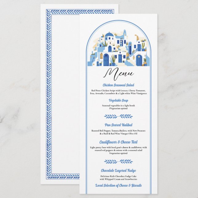 Santorini Menu Greece Bröllop Meny (Fram/baksida)