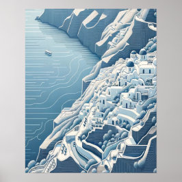 Santorini Minimalist Art Teckning Poster