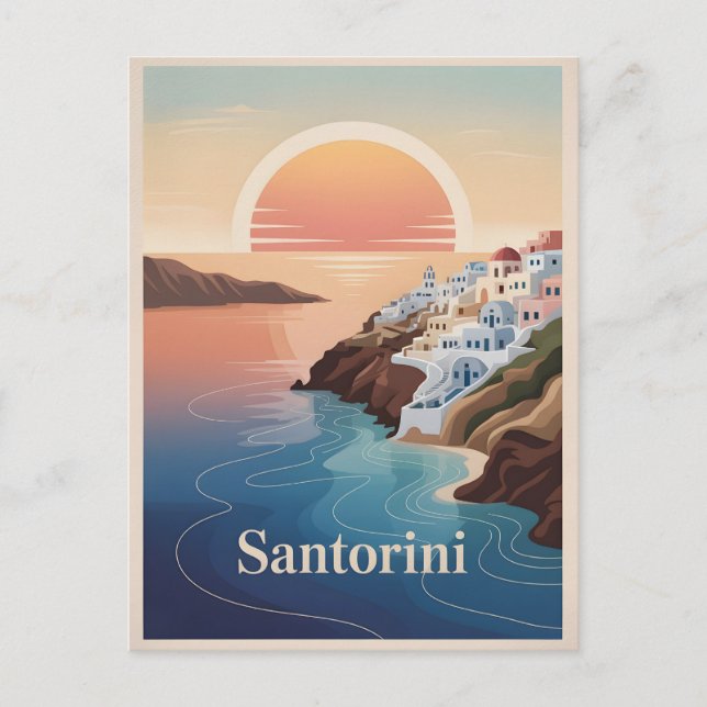 Santorini-minimalistisk vintage vykort (Framsida)