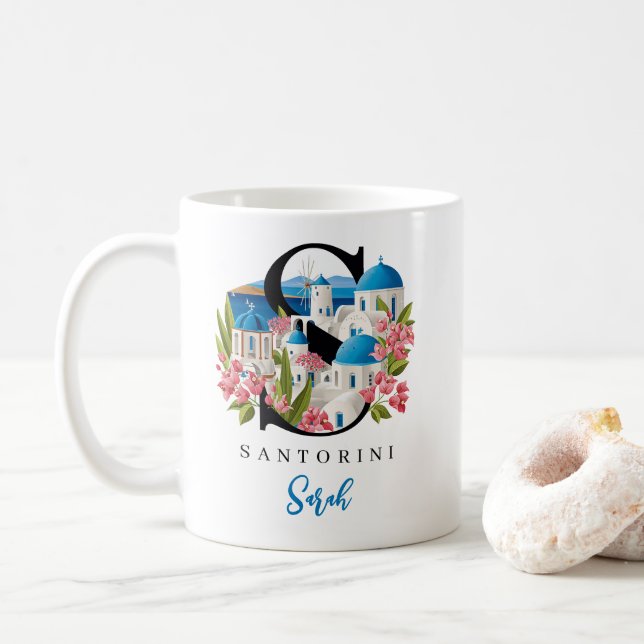 Santorini Monogram Bokstav S Personlig Gåva Kaffemugg (Med munk)