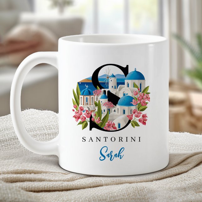 Santorini Monogram Bokstav S Personlig Gåva Kaffemugg (Santorini Monogram Letter S Personalized Gift Coffee Mug)