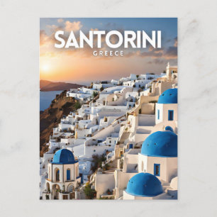 Santorini Nostalgic Retro Travel Art Vykort