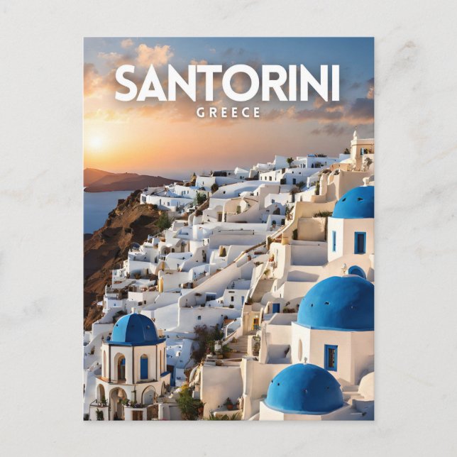 Santorini Nostalgic Retro Travel Art Vykort (Framsida)