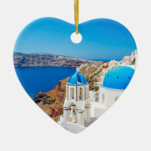 Santorini ö - Caldera, Grekland Julgransprydnad Keramik