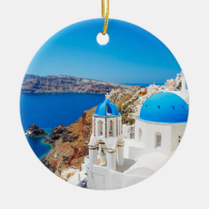 Santorini ö - Caldera, Grekland Julgransprydnad Keramik