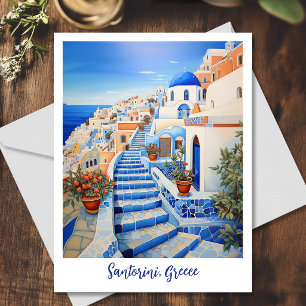 Santorini-ö Illustration Reskonst Vykort