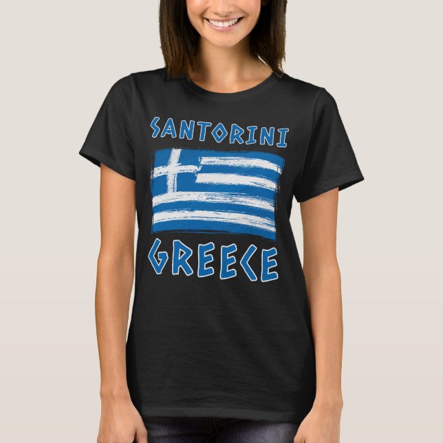 Santorini och Flagga av Greklands kvinnocentrum T Shirt (Framsida)
