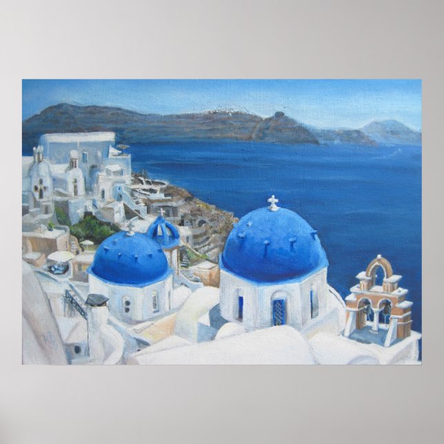 Santorini Oia Blue oljemålning Poster (Framsidan)