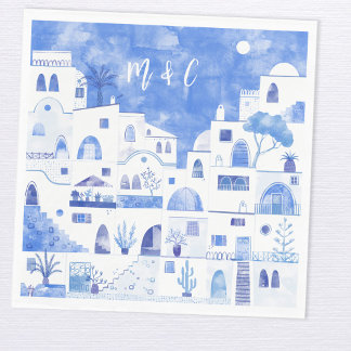 Santorini Oia Bröllop Monogram Initial Pappersservett