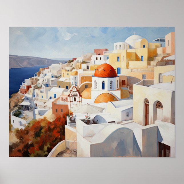 Santorini Oia Greece Painting Art Print Poster (Framsidan)