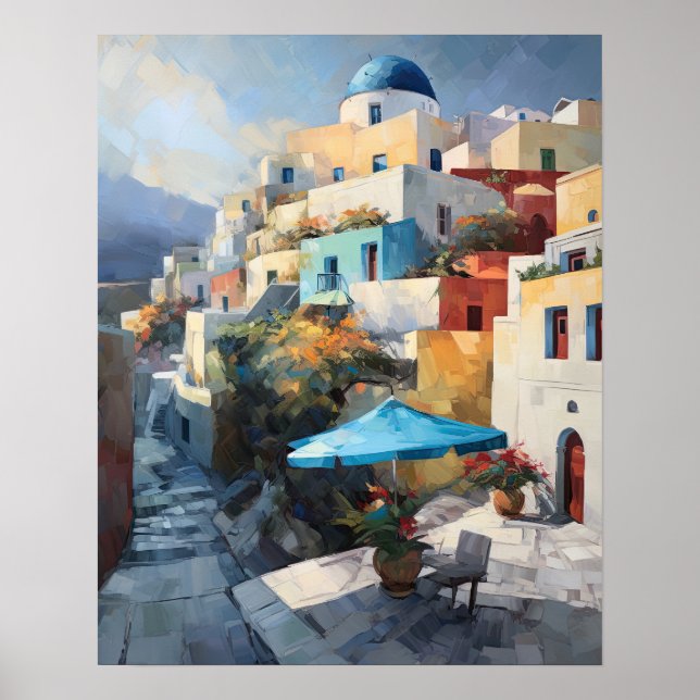 Santorini Oia Greece Painting Art Print Poster (Framsidan)