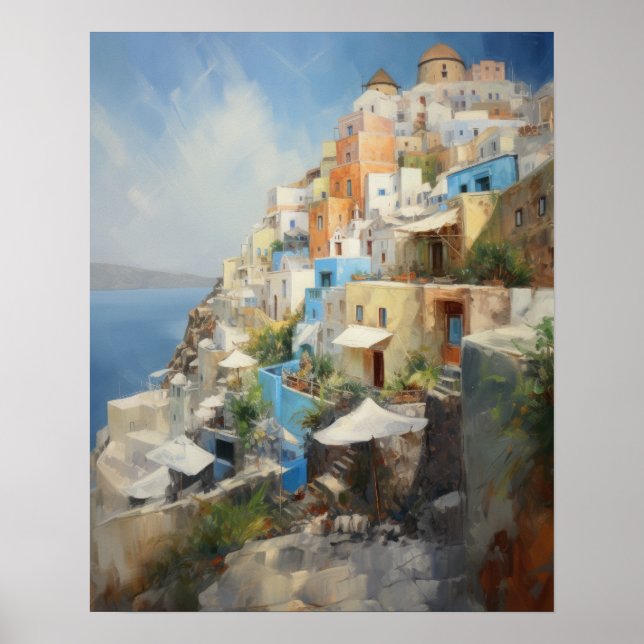 Santorini Oia Greece Painting Art Print Poster (Framsidan)