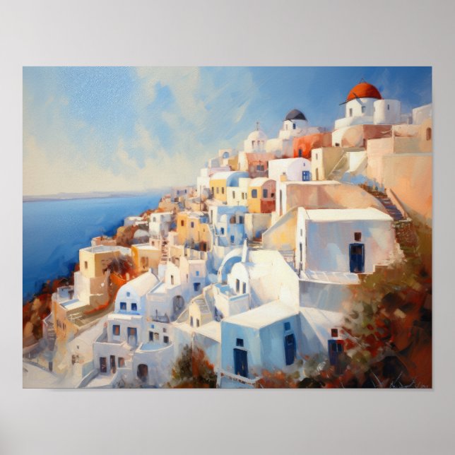 Santorini Oia Greece Watercolor Art Print Poster (Framsidan)