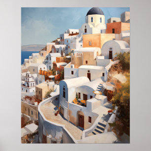 Santorini Oia Grekland Målning Konsttryck Affisch