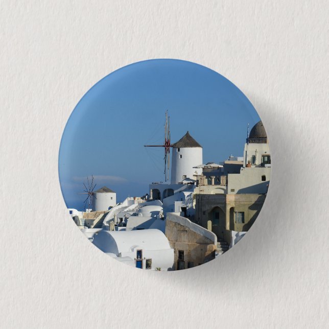 Santorini Oia Kvarn Badge / Button Knapp (Framsida)