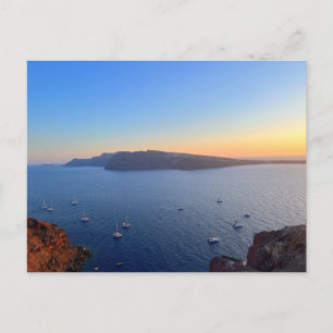 Santorini Old Harbor Boats in Sunset Greece Vykort
