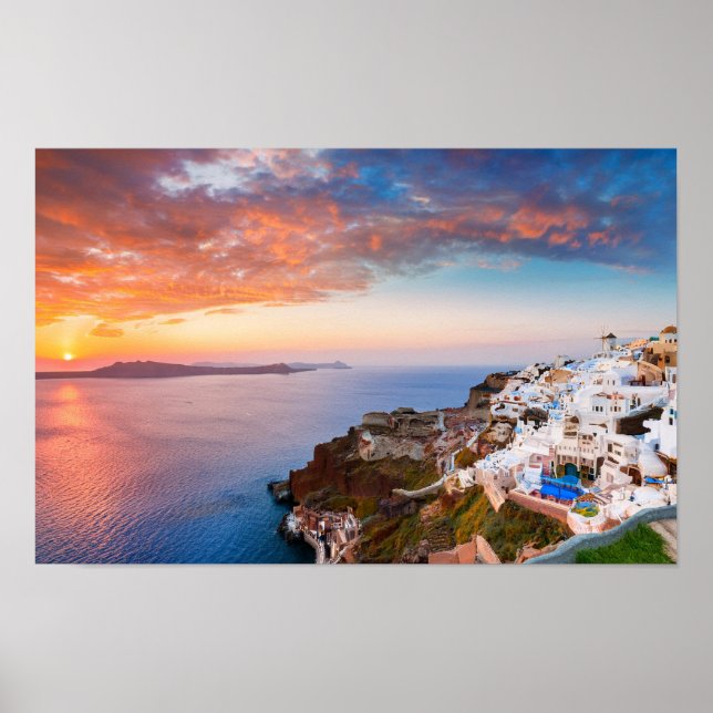 Santorini-ön i Grekland vid sunset Poster (Framsidan)