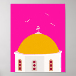 Santorini reser Grekland Shock rosa och Gult Poster