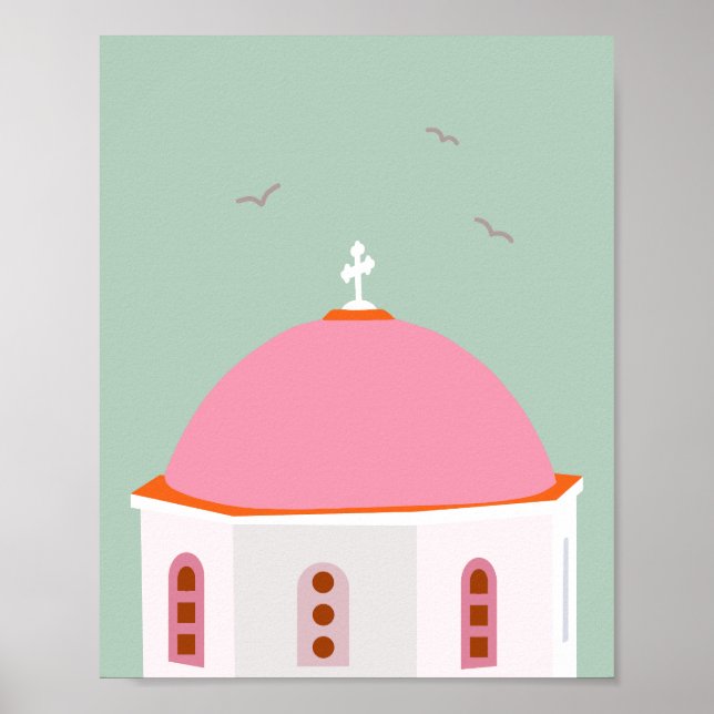 Santorini reser Rosa och Grönt i Grekland Poster (Framsidan)