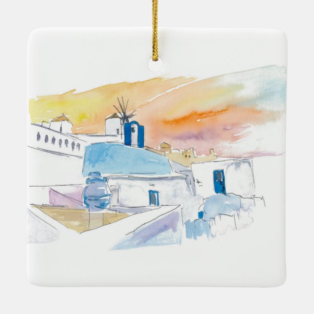 Santorini-scen Keramisk Ornament (Baksida)