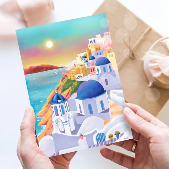 Santorini Skriv ut grekiska Art Skriv ut Europe Tr Vykort (Skapare uppladdad)