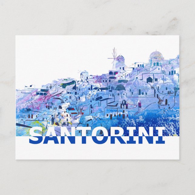 Santorini Skyline i Clean Scissor cut Stil Vykort (Framsida)