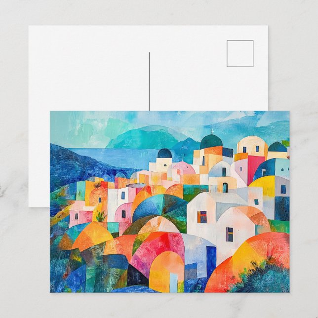 Santorini Sluttning i Abstrakt Nyans Helg Vykort (Fram/baksida)