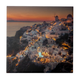 Santorini solnedgång, Grekland Kakelplatta