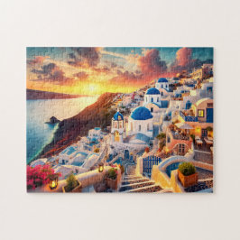 Santorini Solnedgång Grekland Medelhavsutflykt Pre Pussel