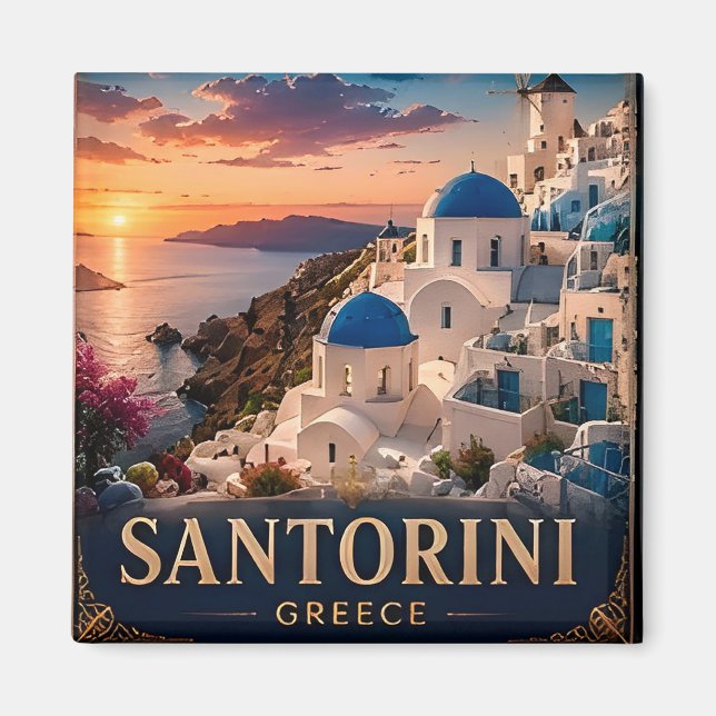 Santorini Solnedgång Semester Minnesgåva Magnet (Framsidan)