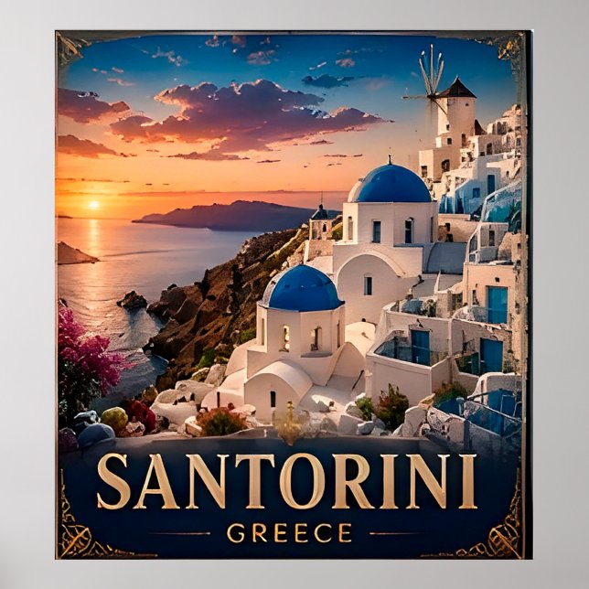 Santorini Solnedgång Semester Minnesgåva Poster (Framsidan)