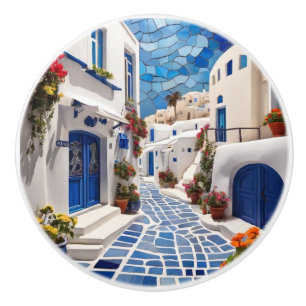 Santorini Street, Grekland, Grekiska bymosaic Art Knopp