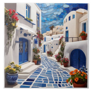 Santorini Street, Grekland, grekiska Mixed Media M Kakelplatta
