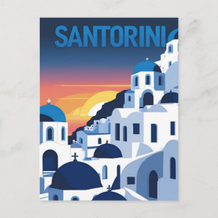 Santorini Sunset Blue Domes Vykort