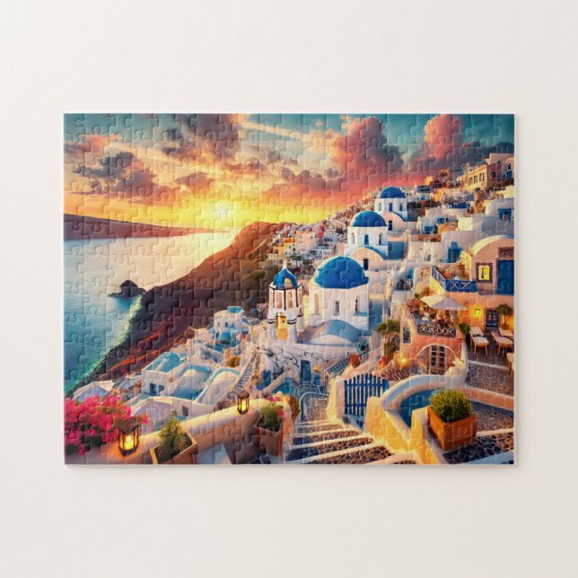 Santorini Sunset Greece Mediterranean Escape Gift Pussel (Horisontell)