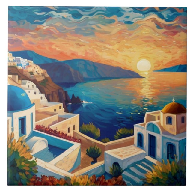 Santorini Sunset - Grekland - byn Grekiska ön Kakelplatta (Framsidan)