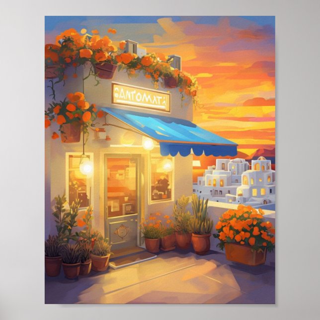 Santorini Sunset Poster - Vibrant Grekiska ön (Framsidan)