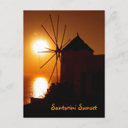 Santorini Sunset with text - Kvarn in Oia - Vykort
