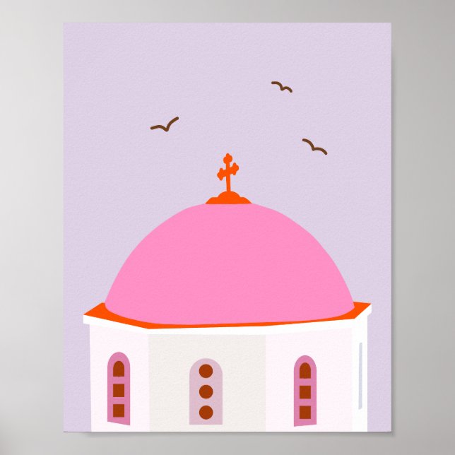 Santorini Travel Greklands Rosa och Lila Poster (Framsidan)
